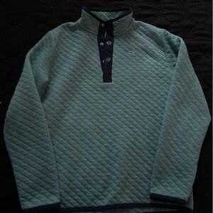 Vineyard Vines Quilted Light Teal Pullover with Navy Trim